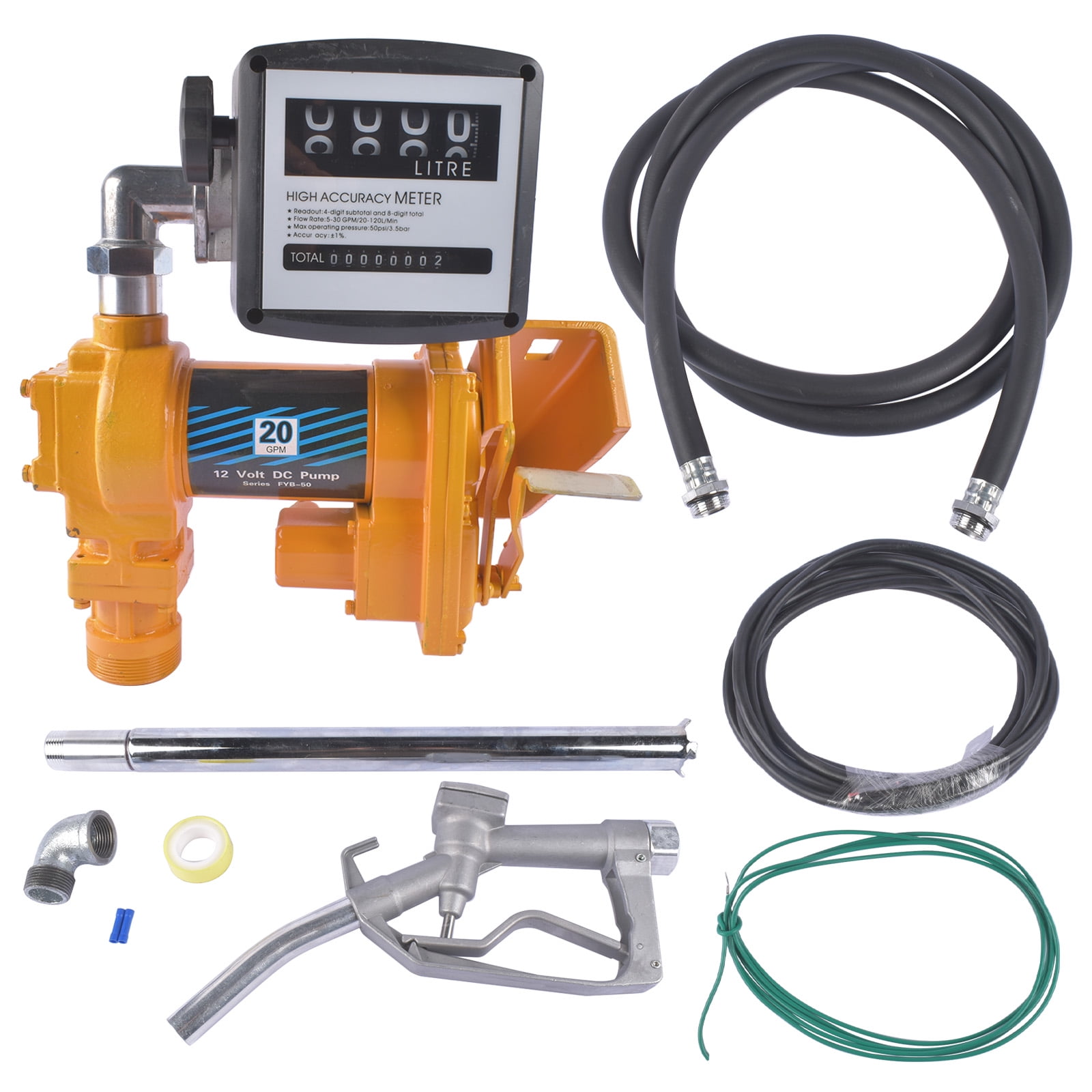 GELUOXI 20GPM 12V Fuel Transfer Pump w/ Manual Nozzle + Flow Meter for Diesel Gas Gasoline Kerosene