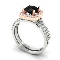 Clara Pucci 14K White/Rose Gold Round Cut 1Ct Natural Onyx Engagement Ring   Matching Band - Luxury Box Included