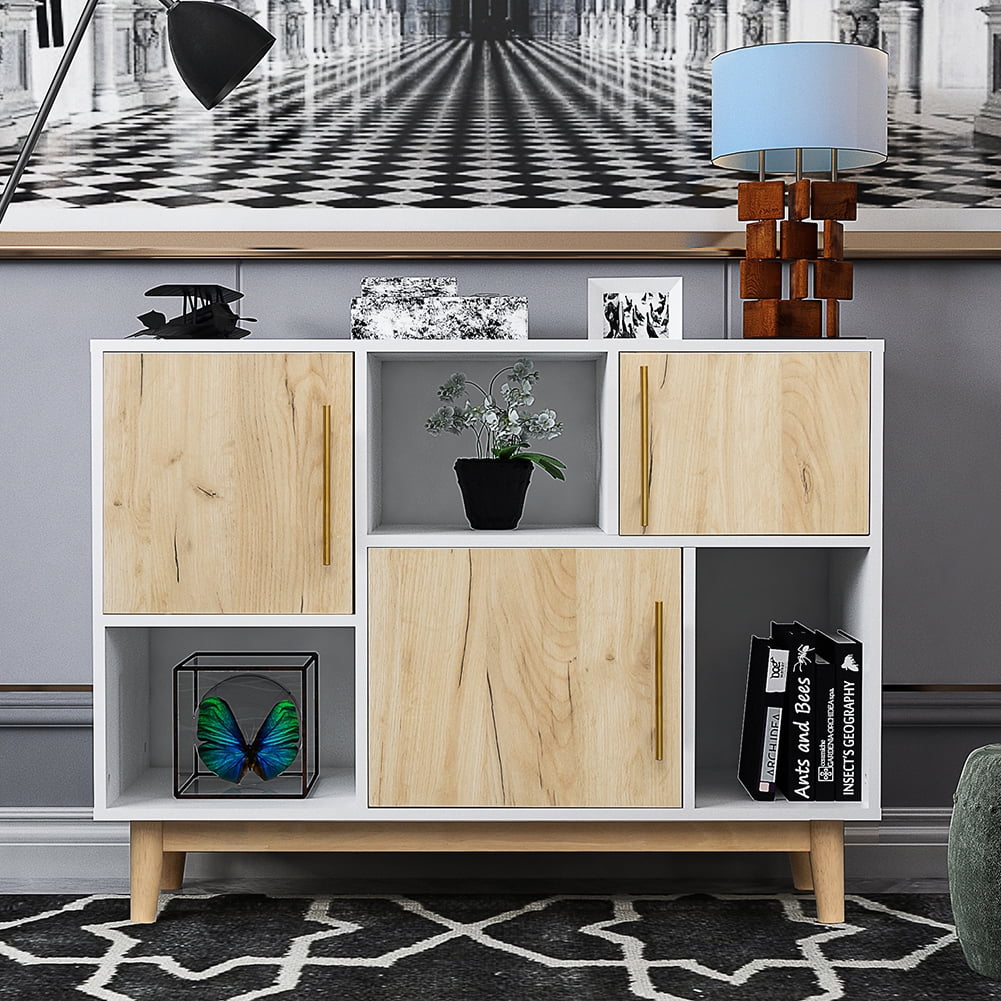 Kadyn Multi-purpose Storage Cabinet, Storage Sideboard Buffet Cabinet with Display Stand and Door, TV cabinet for Living Room, White+Oak Kadyn Multi-purpose Storage Cabinet, Storage Sideboard Buffet Cabinet with Display Stand and Door, TV cabinet for Living Room, White+Oak