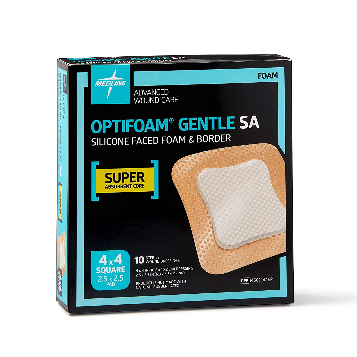 Optifoam Gentle Silicone-Faced Bordered Foam Dressings, 4" x 4", 10 Count