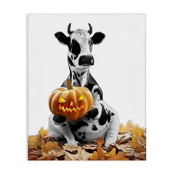 Stupell Industries Cottage Cow with Jack-o-Lantern Canvas Art, 24 x 30, by Annalisa Latella