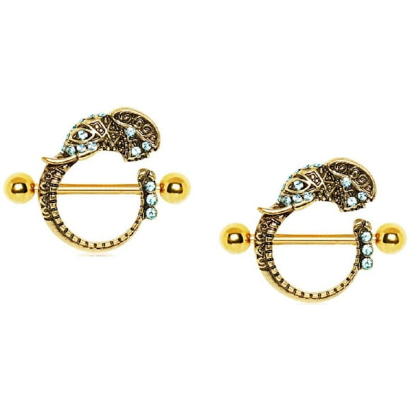 Nipple Rings Gold Plated Tribal Elephant Nipple Shield Bars barbell