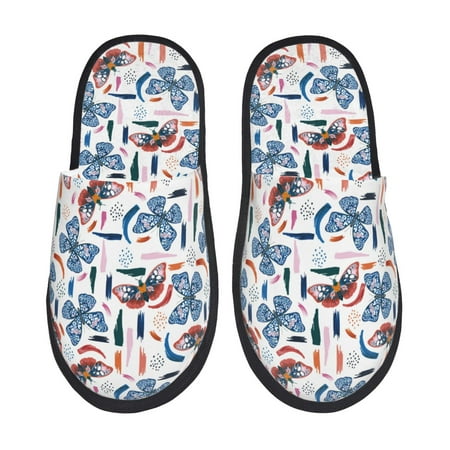 Balery Retro Butterfly Slient Indoor Furry Fleece Comfort House Shoes Soft Non-Slip Home Shoes Cotton slippers House Slippers-- Medium