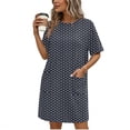 thumbnail image 2 of jtjvou Polka Dot Nightgowns for Women Short Sleeve Sleep Shirts Crew Neck Night Dress Nightshirt with Pocket Black M, 2 of 6