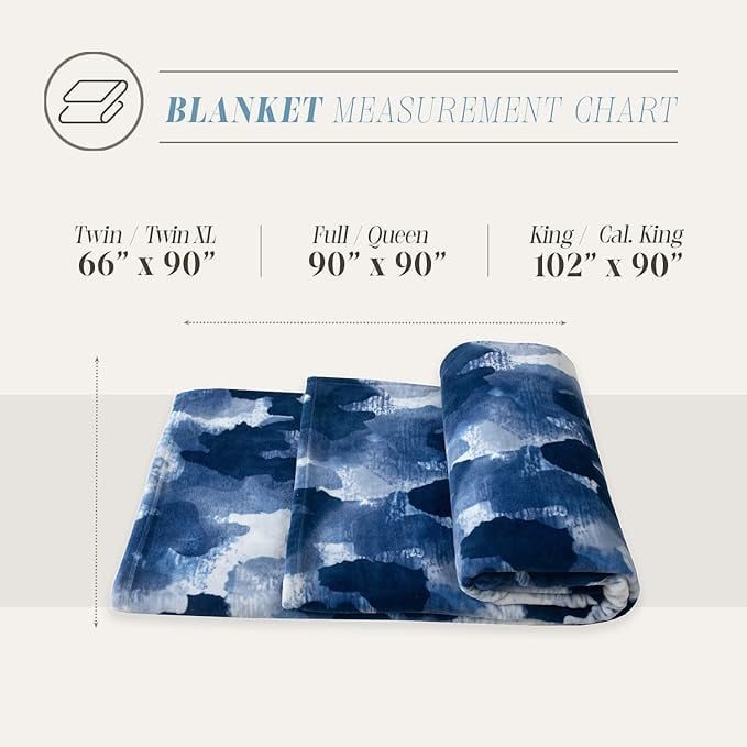Elegant Comfort Luxury Velvety Feel Blanket, All-Season Lightweight Blanket, Ultra Plush, Soft, Flannel Fleece for Couch, Sofa, Bed, Travel, Camouflage Design, Full/Queen, Blue