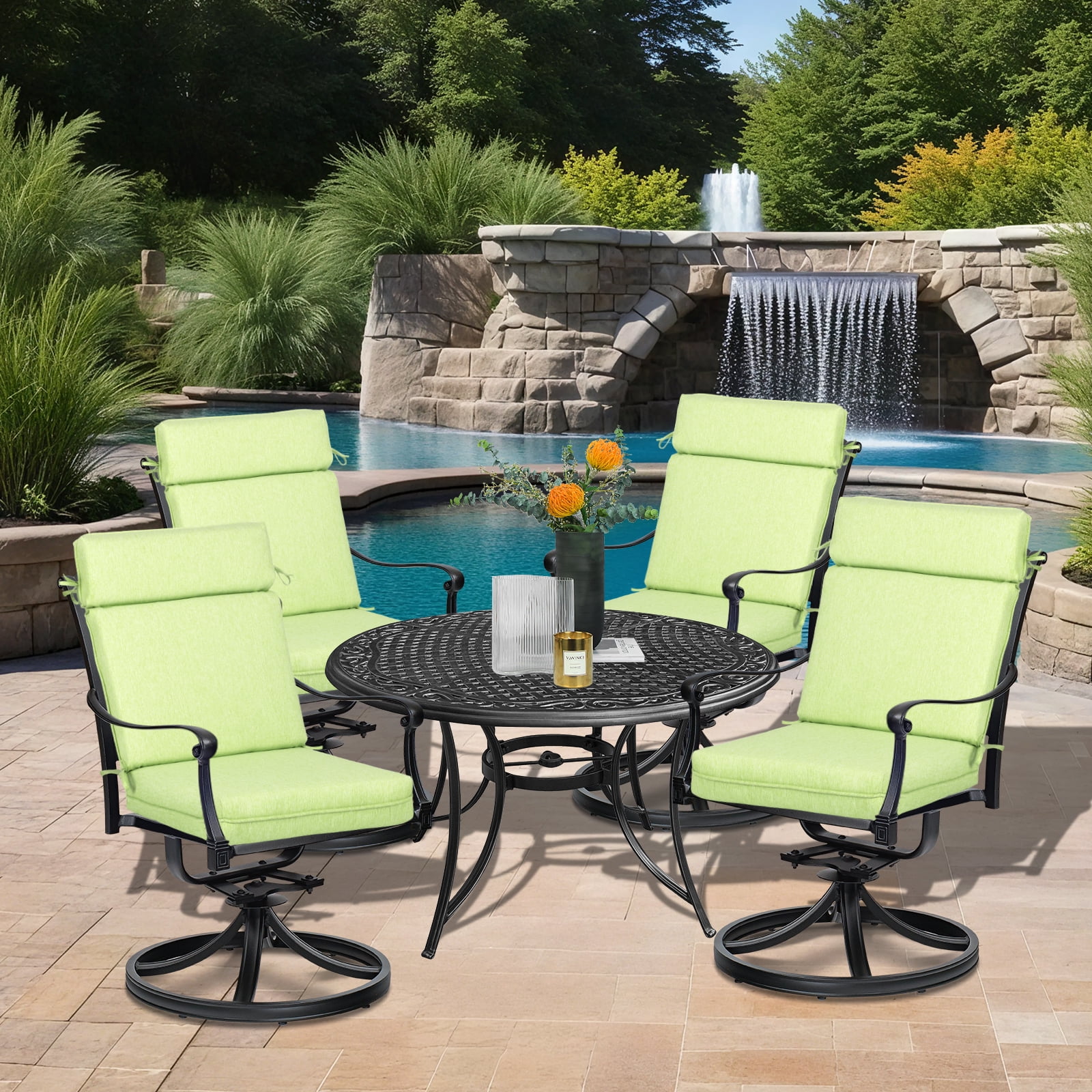 BPS Outdoor High Back Dining Chair Cushion Set, 37"x20"x2.8", TPU Water Repellent Coating&Stain Resistant, Polyester Fabric Cover with Ties and Zipper, Green, Set of 4