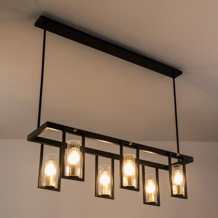 

Gold Finish 6-Light Kitchen Island Lighting Modern Linear Pendant Light Fixture