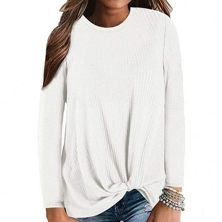 Women's Fashion Solid Color O Neck Long Sleeve Knotted Knitted Sweater ...