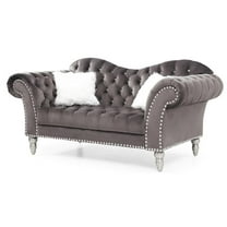 Maklaine Traditional Upholstery Velvet Loveseat in Dark Gray