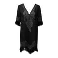 thumbnail image 5 of Women'S V Neck Beach Dress Cover Ups Short Sleeve Embroidered Western Cowgirl Short Dresses Bohemia Black S, 5 of 6
