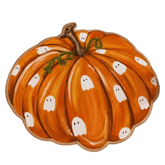 Fall Pumpkin Door Mat, Seasonal Bath Rug – Soft Absorbent Microfiber Mat with 3D Pumpkin & Ghost Accent for Bathroom, Entryway & Home Decor