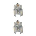 thumbnail image 3 of Minnieouse Chaleco vaquero con cuello vuelto para hombre y mujer, para eventos de primavera, para acampar, viajar, senderismo, adultos, sin Azul claro 3XL 2piezas, 3 of 4