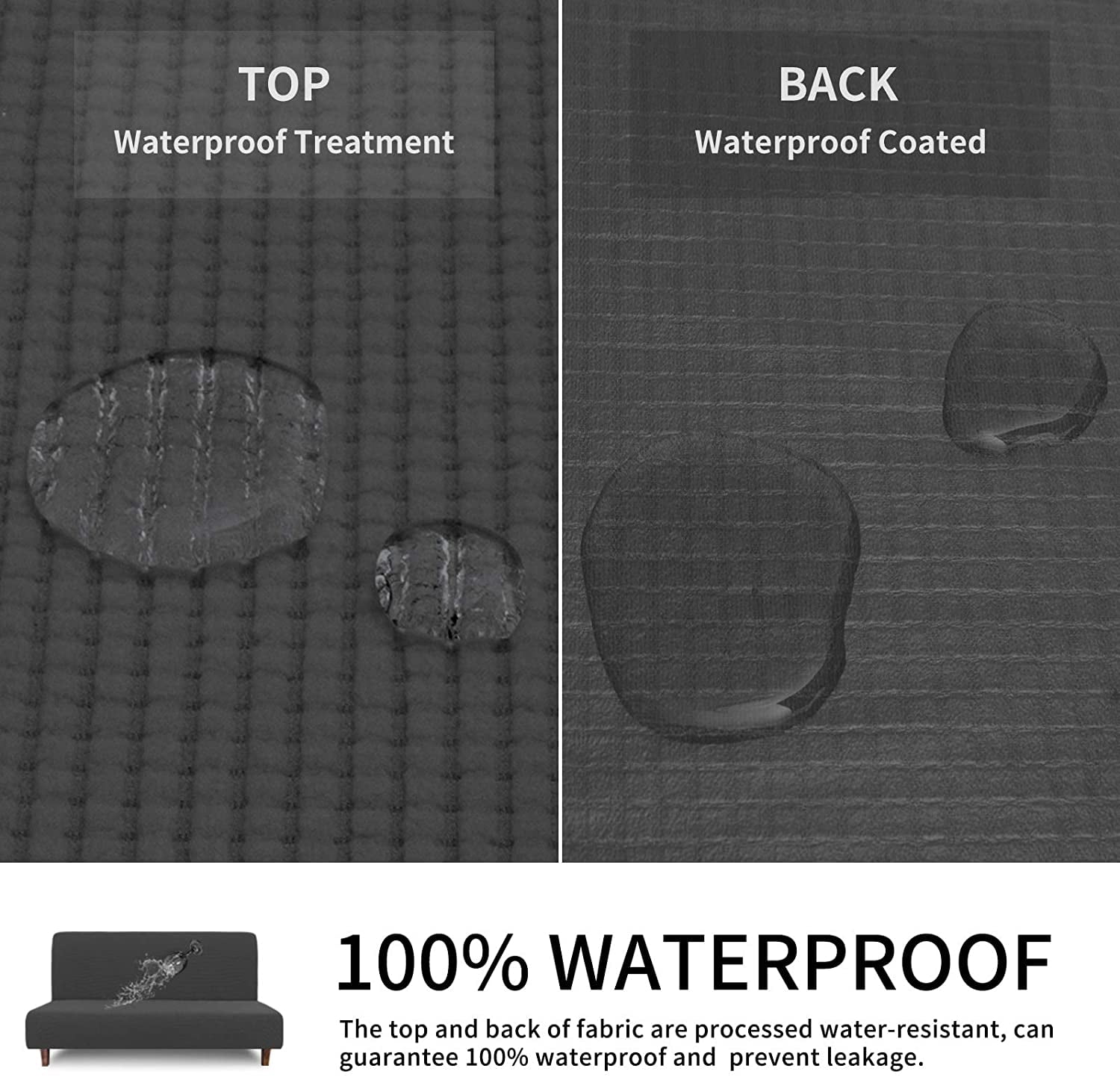 Waterproof Futon Cover Stretch Jacquard Sofa Protector, Leakproof Furniture Cover for Kids and Pets, Non-Slip Futon Slipcover Dark Gray