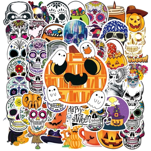100PCS Pumpkin Head & Skull Stickers – Jack-O’-Lantern Faces, Spooky Skeletons, Halloween Mix – Fun, Creepy & Cute – Perfect for Laptops, Water Bottles, Notebooks, Lockers, Trick-or-Treat Bags.
