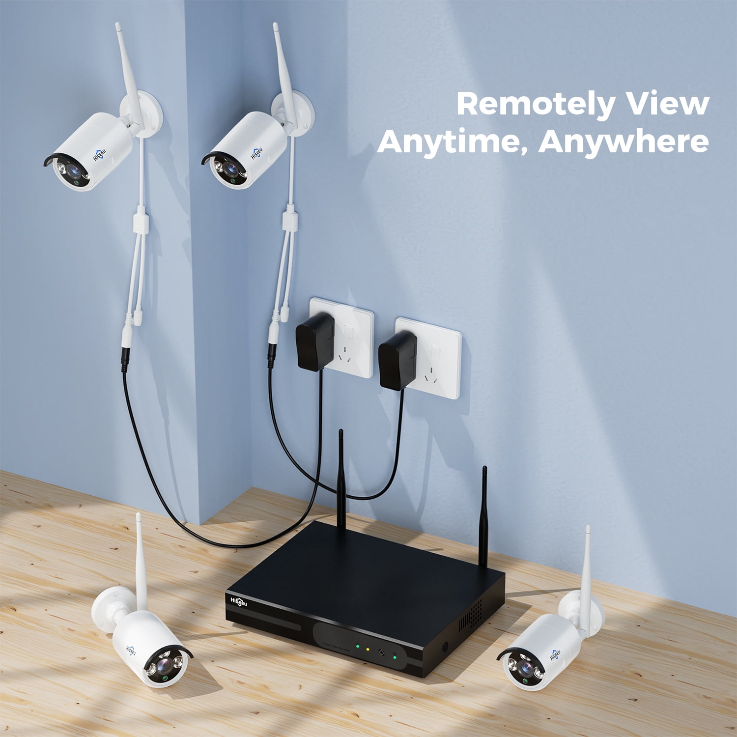 Hiseeu 4Pcs 3MP Wired Wi-Fi Security Camera System,Color Night Vision, Motion Alert,Without Hard Drive
