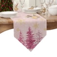 thumbnail image 4 of Table Runner Dresser Scarves Christmas Watercolor Xmas Tree Cotton Linen Burlap Table Cover Gold Snowflake on Pink Table Runners for Family Kitchen Dining Holiday Party Banquet Decor, 4 of 5