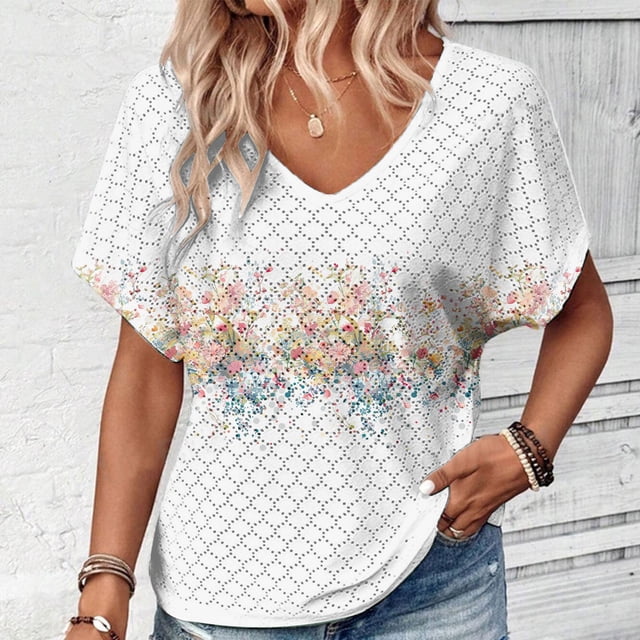 TaTaai Casual V Neck Short Sleeve T Shirts for Women Loose Fit Solid Color Blouse 2026 Soft Comfort Summer Daily Top Gift