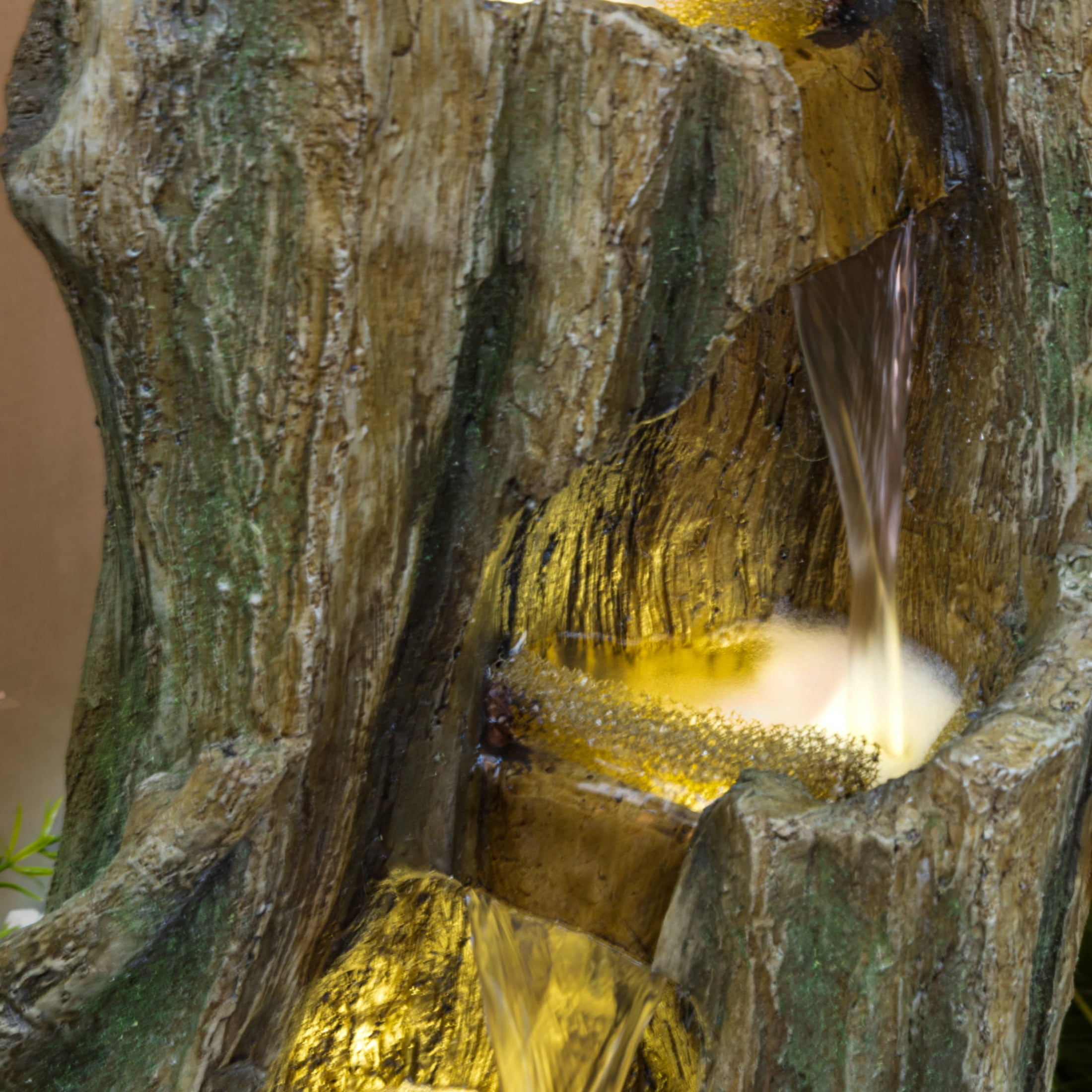 Nyddle Rock Waterfall Outdoor Fountain with LED Lights, Tiered Cascading Stone Garden Fountain, Decorative Water Feature for Patio, Lawn & Backyard