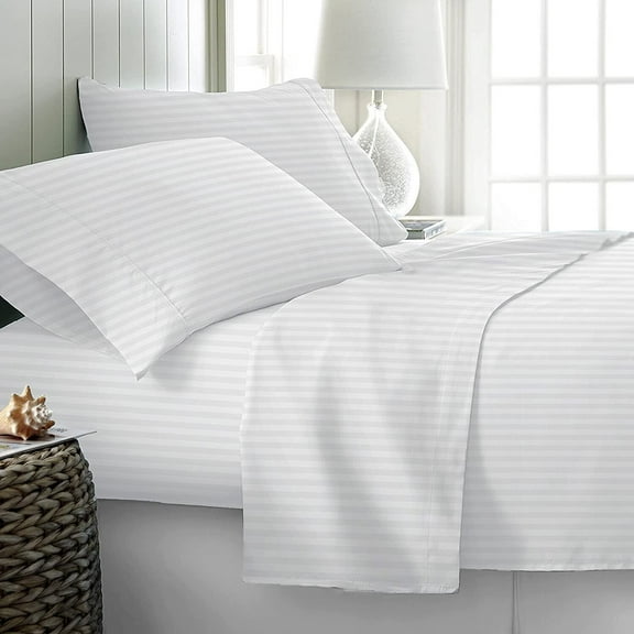 Comfy Sheets Egyptian Cotton 800-TC KING Sheets 4 Piece Set - WHITE STRIPE