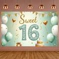 thumbnail image 3 of Glittery Design Sweet 16 Banner Gold Accents 16th Birthday Backdrop Balloon Decor Cake Sweet 16 Background for Sweet 16 Party Teenage Birthday Birthday Celebration, 3 of 9