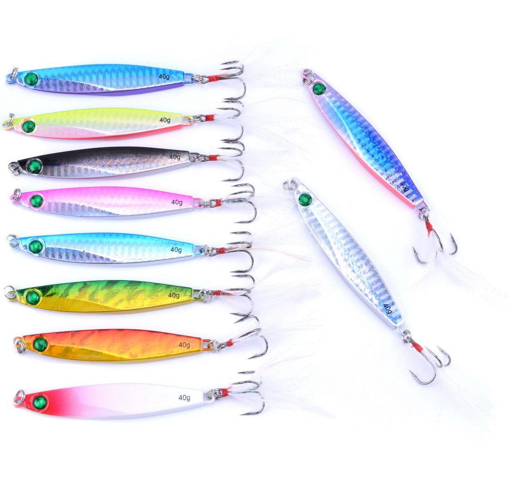 10pcs Hard Metal Jigs Diving Sea Fishing Lures Minnow Popper Baits Tackle Crankbait Saltwater Freshwater With Feather