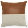 MoDRN Industrial Mixed Material Decorative Square Throw Pillow, 16  x 16 , Faux Leather