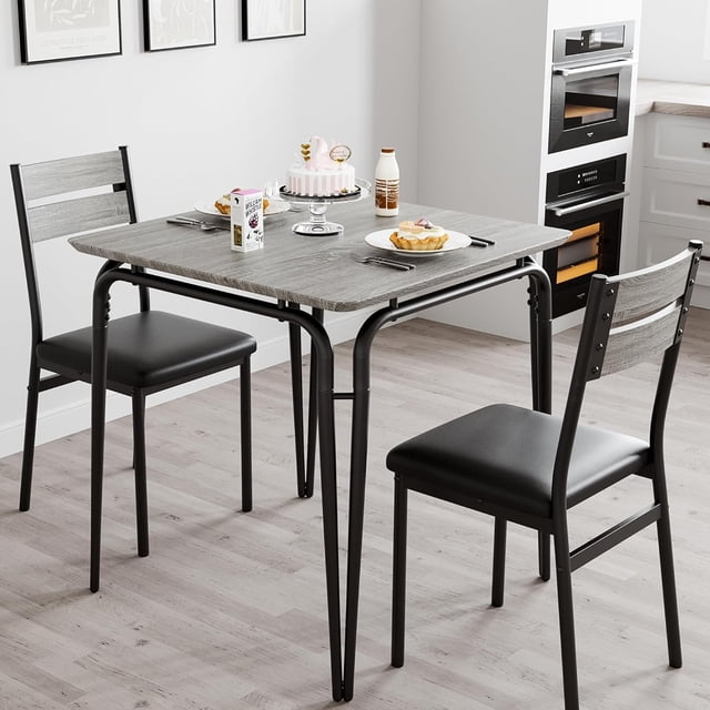 Dining Table for 2, Small Kitchen Dining Room Table and Upholstered Chairs Set of 2,Square Dinner Table Set for 2,3Pcs Modern Dinette Ideal for Dining Living Room Office Apartment Small Space