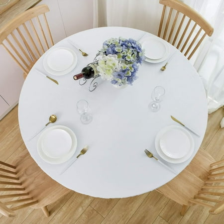 

Round Fitted Vinyl Tablecloth with Elastic Edge 100% Waterproof Oil Proof PVC Table Cloth Wipe Clean Table Cover for Indoor and Outdoor White 36 - 44