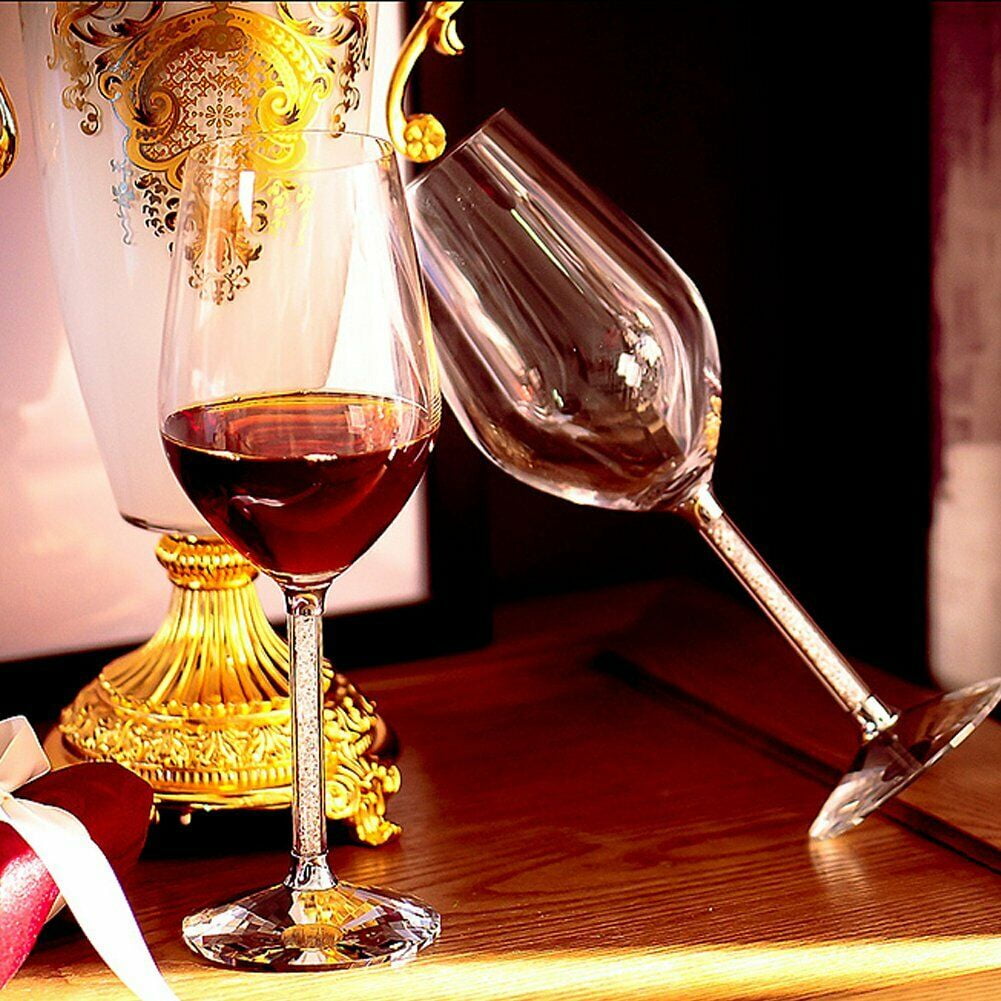 Elegant Wine Glasses Set of 4 (15oz) Stemware with Long Crystal Diamond Stem