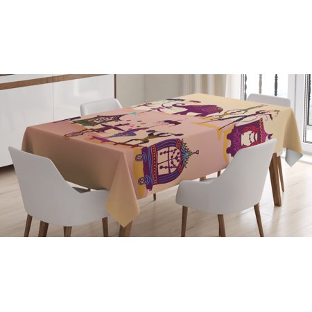 

Circus Tablecloth Graphic Oriental Festival Crowd with Fantasy Figures as Flying Carpet and Mermaid Rectangular Table Cover for Dining Room Kitchen 60 X 84 Inches Multicolor by Ambesonne