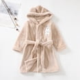 thumbnail image 4 of Boys Girls Kids Robe Hooded Bathrobe Boys Girls Soft Plush Flannel Pajamas with Belt Unisex Solid Color 2T 3T 4T 5T 6T 7T Toddler Winter Clothes for Kids,Khaki,Size 5-6T, 4 of 7