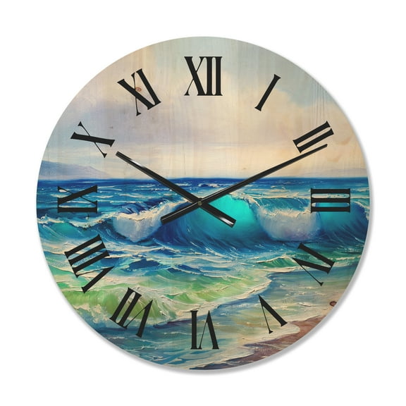 Designart 'Sunlight Catching A Wave With Seascape' Nautical & Coastal Wood Wall Clock