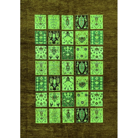 Ahgly Company Indoor Rectangle Abstract Green Modern Area Rugs, 2' x 5'