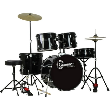 Gammon Drum Set Black Complete Full Size Adult Kit With Cymbals Sticks Hardware And