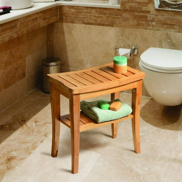 Bamboo Shower Stool Bench Non slip Spa Chair Seat for Indoor or