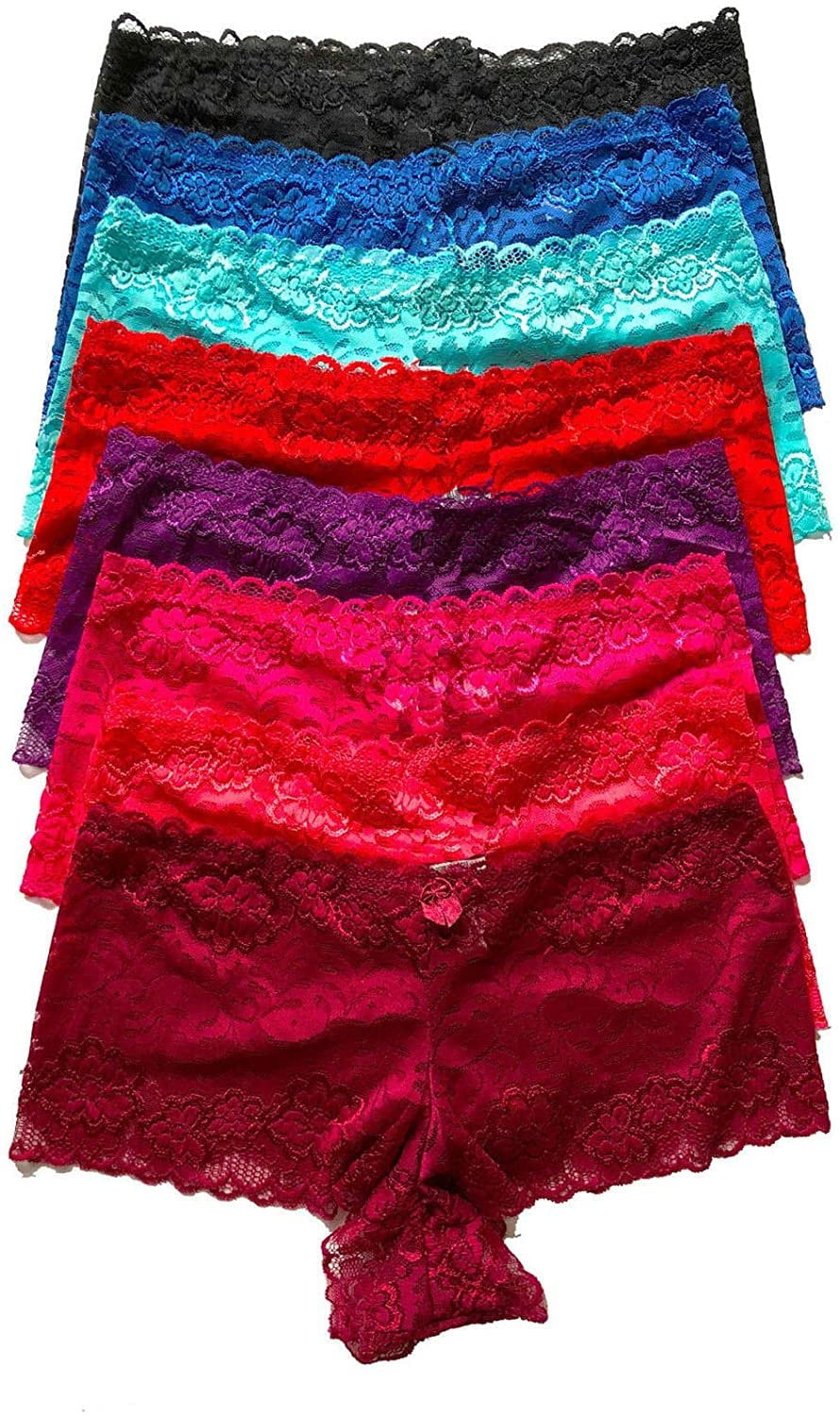 Iheyi 12 Pack of Women's Regular to Plus Size Lace Boyshort Panties