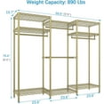 thumbnail image 4 of VIPEK V5i Heavy Duty Garment Rack, Freestanding Wardrobe with 8 Adjustable Shelves & 4 Hanging Rods, 890lb Capacity, 68.9"L x 15.7"W x 76.4"H, Gold, 4 of 9