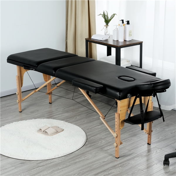 Yaheetech 84 L 3 Fold Portable Massage Table Wooden Facial Spa Bed Tattoo Adjustable Black Walmart Com Walmart Com