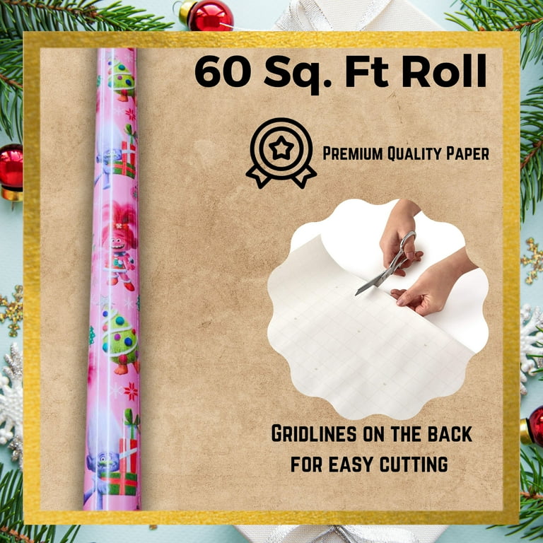 EWES Pink Christmas Wrapping Paper Set – Cute Princess & Mermaid Designs, Reversible, 28.5 Sq Ft Total With Stickers & Bows
