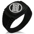 thumbnail image 1 of Stainless Steel Shoni Samurai Crest CZ Ribbed Needle Stripe Pattern Biker Style Polished Ring, 1 of 1