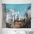 thumbnail image 1 of Live Laugh Love Tapestry, Rustic Country Houses with Brick Composition Calming Scenery and a Words, Fabric Wall Hanging Decor for Bedroom Living Room Dorm, 5 Sizes, Multicolor, by Ambesonne, 1 of 1