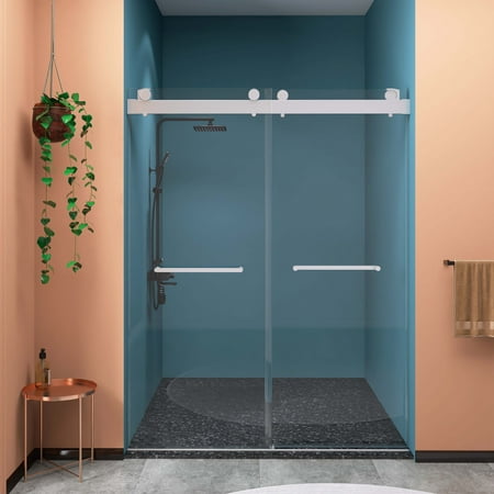 

Gardenry Frameless Double Sliding Shower 69 - 72 Width 79 Height 3/8 (10 mm) Clear Tempered Glass Designed for Smooth Door with Clear Tempered Glass and Stainless Steel Hardware Brushed Chr