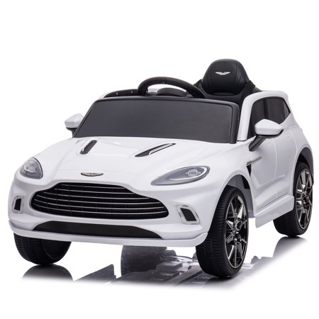 NEWWARE 12V Kids Ride on Car, Licensed Aston Martin Electric Car with Remote Control, Wheels Suspension, Spacious Seats, LED Lights, Music, Bluetooth, FM, USB, Portable Handle, White