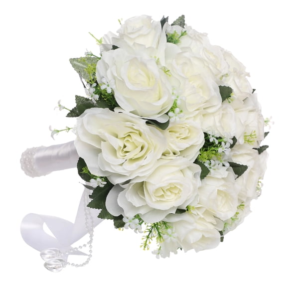 Bride Bouquets for Wedding, Artificial Wedding Bouquet, Silk Flowers with White Roses and Pearls, Elegant Handcrafted Design, Ideal for Brides and Bridesmaids