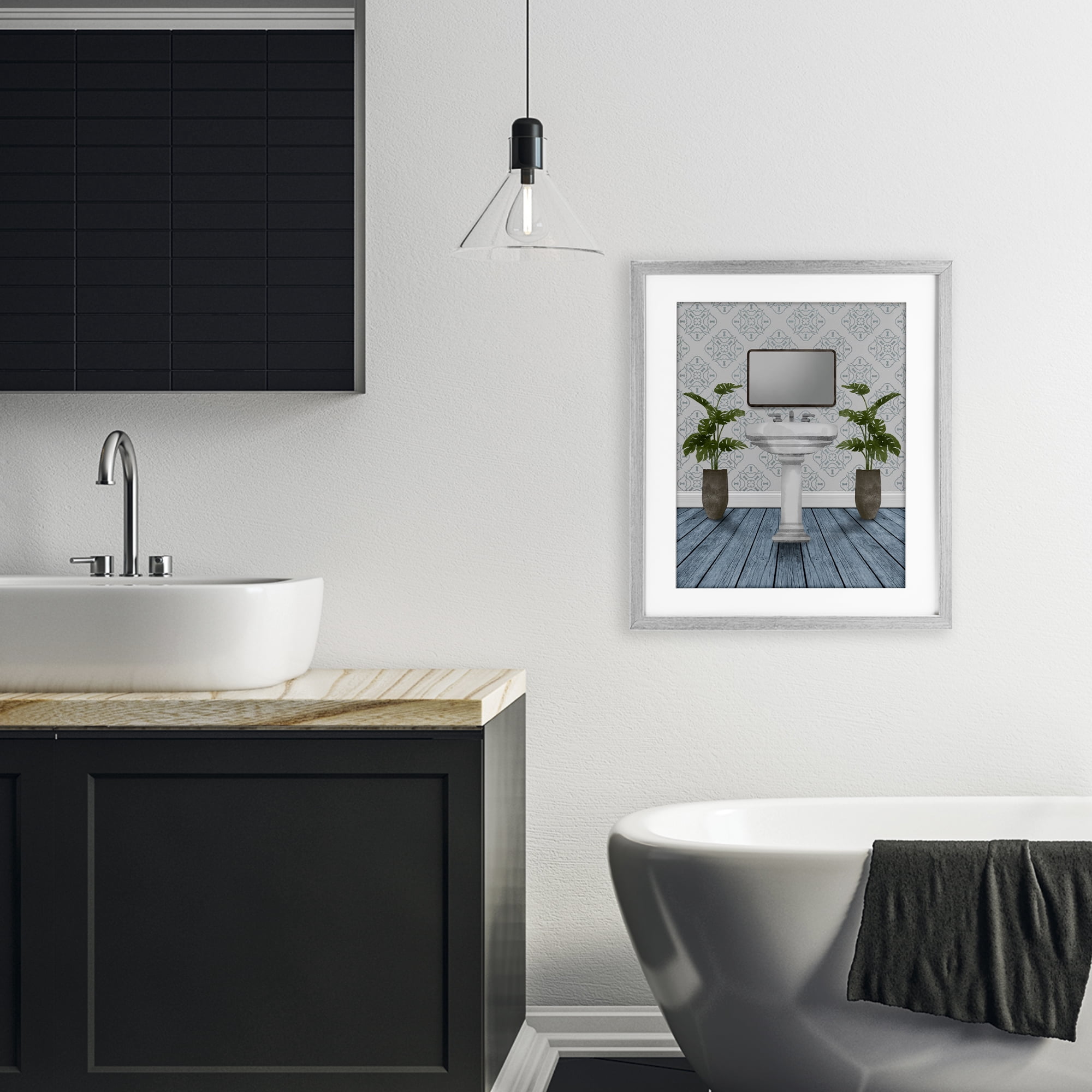 Stupell Industries Restful Wash Plants & Sink Gray Framed Print Under Glass, design by Marcus Prime