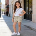 thumbnail image 4 of Girls Casual Summer Shorts Elastic Waist Drawstring with Large Patch Pockets Raw Hem Fringe Bottoms Lightweight Lounge Wear Active Play Vacation Shorts, 4 of 8