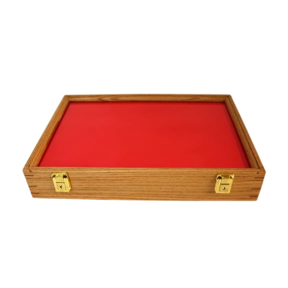 Wood Display Case for Collectibles, Knives, Arrowheads, Pins, Medals and More (18 x 12 x 3, Oak)