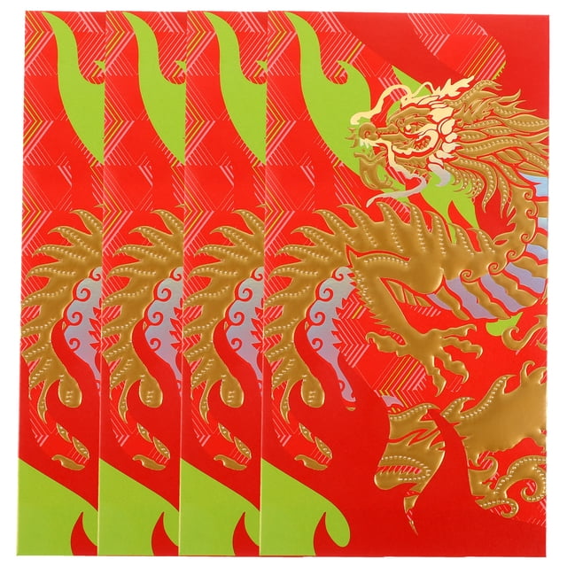4 Pcs Enveloppes Rouges de Festival de Printemps Motif Dragon en Papier Sacs à Argent Rouges pour le Nouvel An