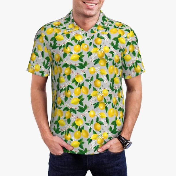 Balery Lemon1 Camisa Polo de Hombre con Estampado, de Manga Corta y Tejido Medio, Camisa Tipo Golf Polo-Medium