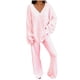 thumbnail image 2 of ICHUANYI Clearance Women Two Piece Outfits Long Sleeve Solid Color Tops With High Waist Pants Baggy Warm Pajama Sets(Pink, S) ICHUANYI WER2023081006052, 2 of 7